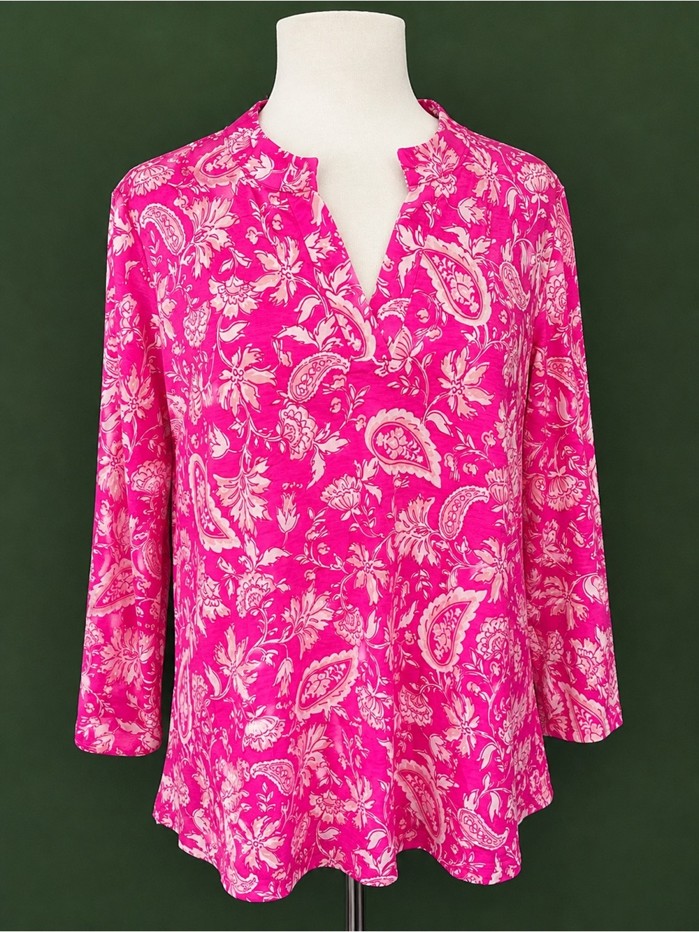 Scarlett Pink Paisley Split-Neck Tunic